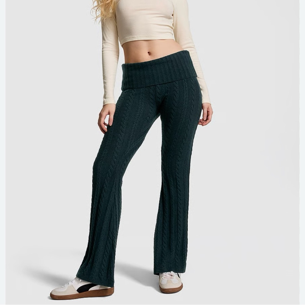 PINK Victoria's Secret Teal Cable Knit Flare Folder Over Pants